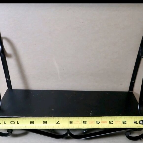 Vintage Wrought Iron Black Wall Shelf with Scroll Elements - Picture 7 of 8